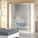 Armoire 4 portes avec miroir aspect béton et blanche - CHAYANE