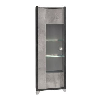 Vitrine 1 porte réversible aspect pierre grise avec Led - HAMPTON