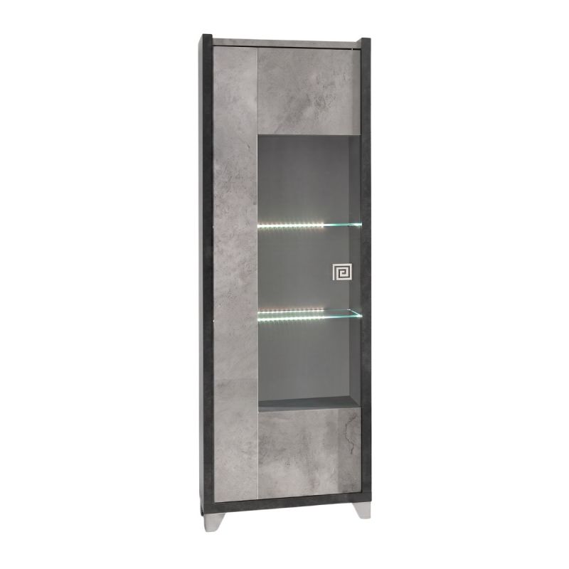 Vitrine 1 porte réversible aspect pierre grise avec Led - HAMPTON