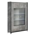Vitrine 2 portes aspect béton ciré 2 tons avec Led - HAMPTON