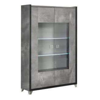 Vitrine 2 portes aspect béton ciré 2 tons avec Led - HAMPTON