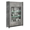 Vitrine 2 portes aspect béton ciré 2 tons avec Led - HAMPTON