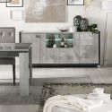 Buffet 4 Portes avec vitres aspect béton ciré 2 tons éclairage Led - HAMPTON