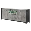 Buffet 4 Portes avec vitres aspect béton ciré 2 tons éclairage Led - HAMPTON