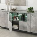 Buffet 4 Portes avec vitres aspect béton ciré 2 tons éclairage Led - HAMPTON