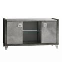Meuble TV 2 Portes 105cm aspect béton ciré 2 tons éclairage Led - HAMPTON