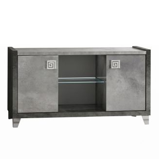Meuble TV 2 Portes 105cm aspect béton ciré 2 tons éclairage Led - HAMPTON