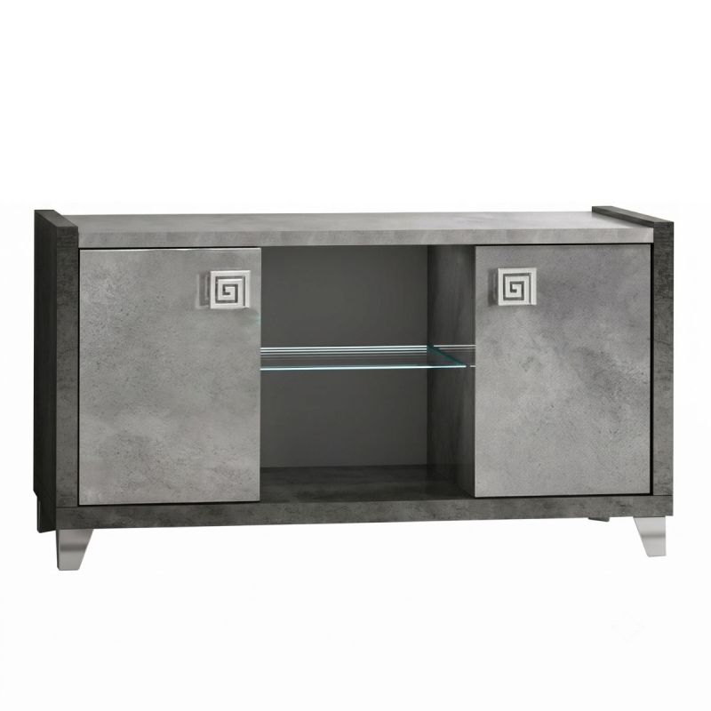 Meuble TV 2 Portes 105cm aspect béton ciré 2 tons éclairage Led - HAMPTON