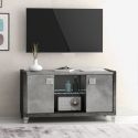 Meuble TV 2 Portes 105cm aspect béton ciré 2 tons éclairage Led - HAMPTON