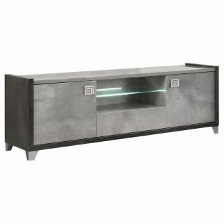 Meuble TV 2 Portes 160cm aspect béton ciré 2 tons éclairage Led - HAMPTON