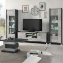 Meuble TV 2 Portes 160cm aspect béton ciré 2 tons éclairage Led - HAMPTON