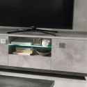 Meuble TV 2 Portes 160cm aspect béton ciré 2 tons éclairage Led - HAMPTON