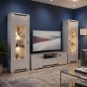 Vitrine 1 porte réversible + Led aspect ciment et anthracite - LIBECCIO