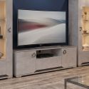 Meuble TV 2 portes 1 tiroir aspect ciment et gris anthracite - LIBECCIO