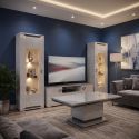 Table basse pied central aspect ciment et anthracite - LIBECCIO