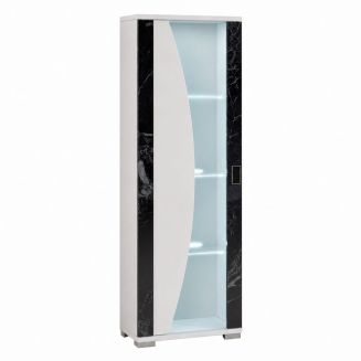 Vitrine 1 porte réversible + Led blanche et aspect marbre noir - TAHOE