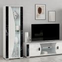 Vitrine 1 porte réversible + Led blanche et aspect marbre noir - TAHOE