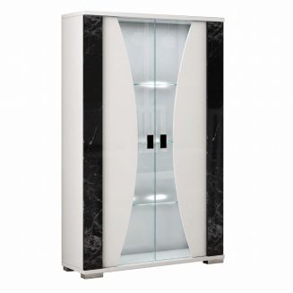Vitrine 2 portes + Led blanche et aspect marbre noir - TAHOE