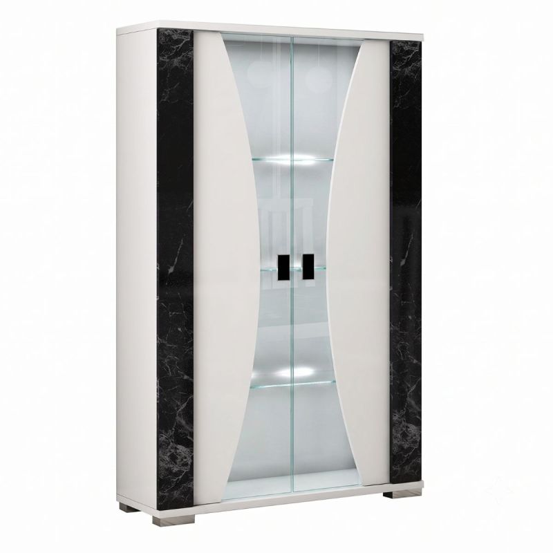 Vitrine 2 portes + Led blanche et aspect marbre noir - TAHOE