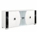 Buffet 4 portes avec vitrage + Led blanc et aspect marbre noir - TAHOE