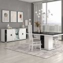 Buffet 4 portes avec vitrage + Led blanc et aspect marbre noir - TAHOE