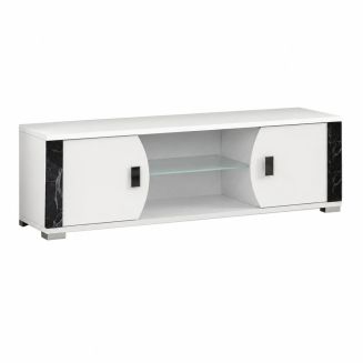 Meuble TV 2 portes et 2 niches blanc et aspect marbre noir - TAHOE