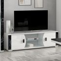 Meuble TV 2 portes et 2 niches blanc et aspect marbre noir - TAHOE
