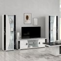 Meuble TV 2 portes et 2 niches blanc et aspect marbre noir - TAHOE