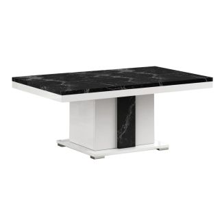 Table basse pied central blanc et aspect marbre noir - TAHOE