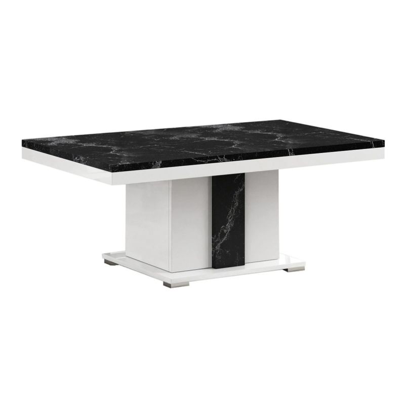Table basse pied central blanc et aspect marbre noir - TAHOE