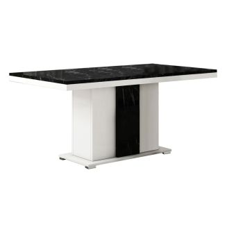 Table repas rectangulaire pied central blanc et aspect marbre noir - TAHOE