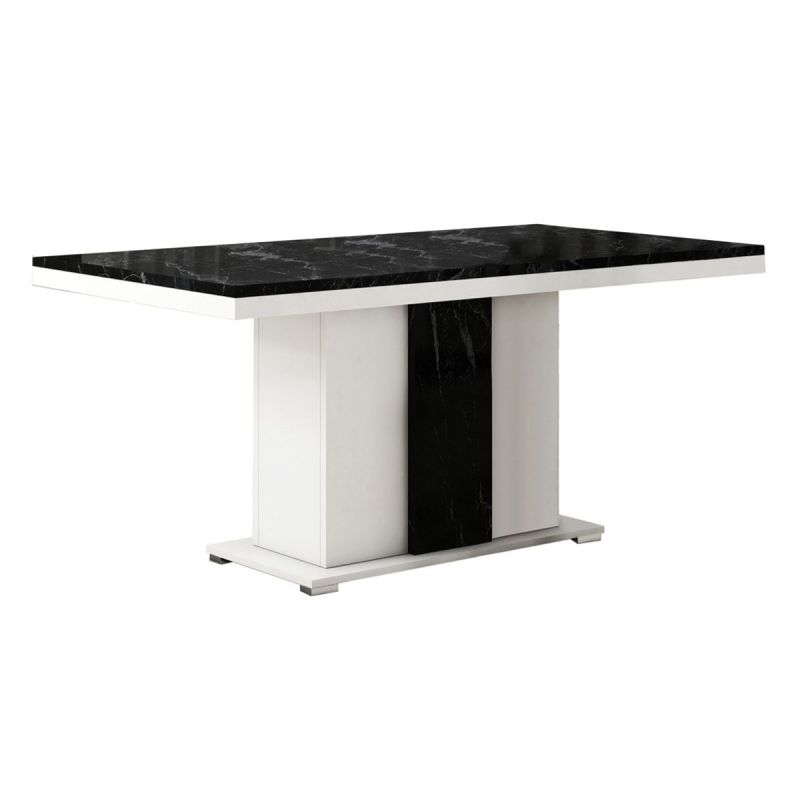 Table repas rectangulaire pied central blanc et aspect marbre noir - TAHOE