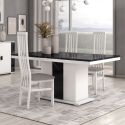 Table repas rectangulaire pied central blanc et aspect marbre noir - TAHOE