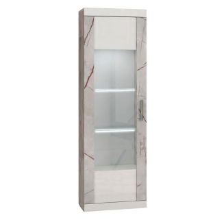 Vitrine 1 porte réversible + Led blanche et aspect marbre gris-brun - NERVY