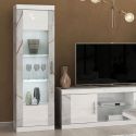 Vitrine 1 porte réversible + Led blanche et aspect marbre gris-brun - NERVY