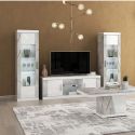 Vitrine 1 porte réversible + Led blanche et aspect marbre gris-brun - NERVY