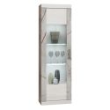Vitrine 1 porte réversible + Led blanche et aspect marbre gris-brun - NERVY