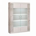 Vitrine 2 portes + Led blanche et aspect marbre gris-brun - NERVY