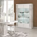 Vitrine 2 portes + Led blanche et aspect marbre gris-brun - NERVY