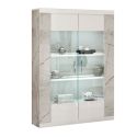Vitrine 2 portes + Led blanche et aspect marbre gris-brun - NERVY