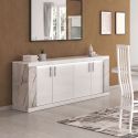 Buffet 4 portes + Led blanc et aspect marbre gris-brun - NERVY