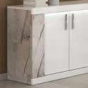 Buffet 4 portes + Led blanc et aspect marbre gris-brun - NERVY