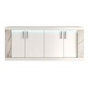 Buffet 4 portes + Led blanc et aspect marbre gris-brun - NERVY