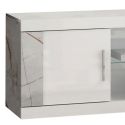 Meuble TV 2 portes 2 niches blanc et aspect marbre gris-brun - NERVY