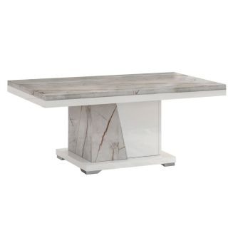 Table basse pied central blanche et aspect marbre gris-brun - NERVY