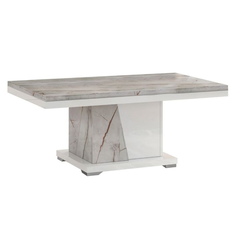 Table basse pied central blanche et aspect marbre gris-brun - NERVY