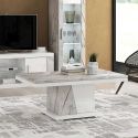 Table basse pied central blanche et aspect marbre gris-brun - NERVY
