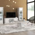 Table basse pied central blanche et aspect marbre gris-brun - NERVY