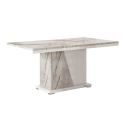 Table repas pied central blanche et aspect marbre gris-brun - NERVY