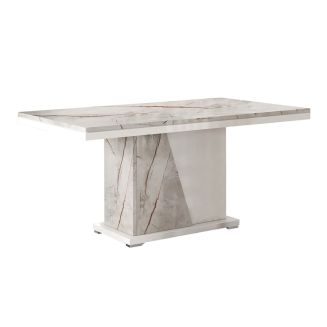Table repas pied central blanche et aspect marbre gris-brun - NERVY